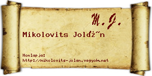 Mikolovits Jolán névjegykártya